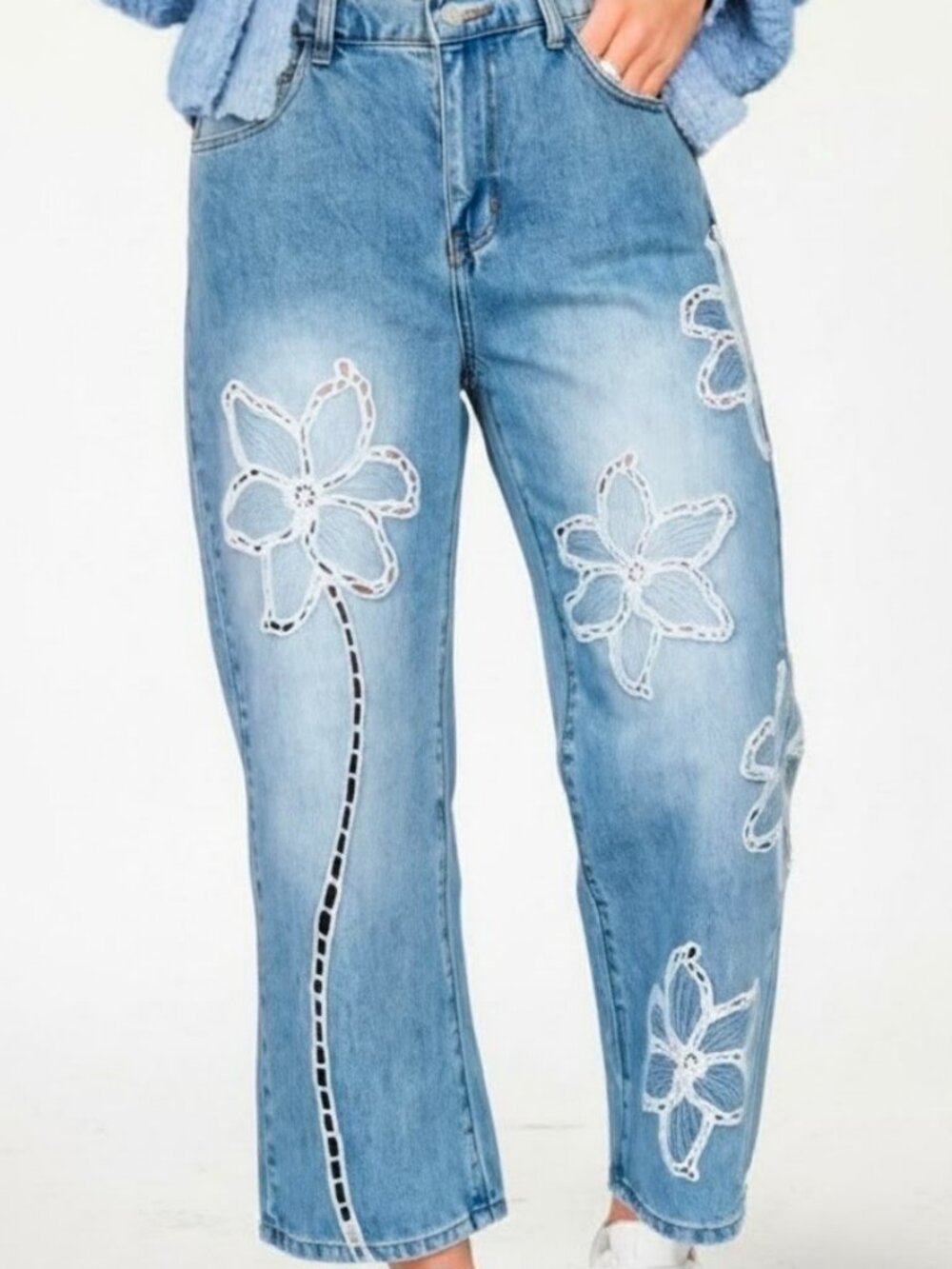 FRECKLED POPPY Lily Bloom Floral Straight Leg Jeans FP x Oli & Hali Size L